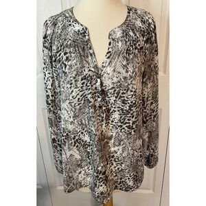 Investments Black‎ Gray Animal Print Long Sleeve Blouse Top